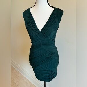 BCBG Emerald Green Ruched Mini Dress with Keyhole Back